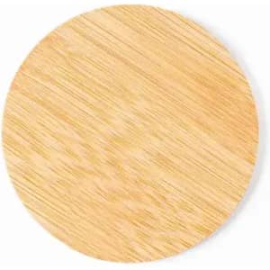 A round bamboo coaster in a natural wood finish, featuring a smooth surface and subtle grain details.