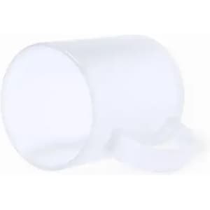 A drink bottle in translucent white with a handle and a simple design. It features a logo on the surface.