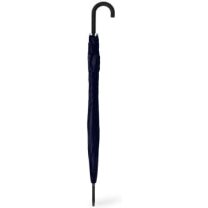 A drink bottle featuring a sleek design, navy blue colour, and a curved black handle. It has a logo on it.