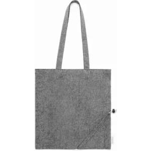 A grey tote bag with two shoulder straps and a foldable design. It features a small button on one side.