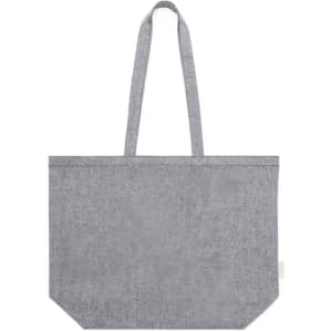 A grey tote bag with two shoulder straps and a rectangular shape. It features a simple design and no embellishments.