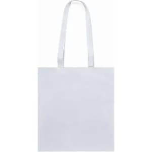 A tote bag in white with two handles and a simple, unembellished design.