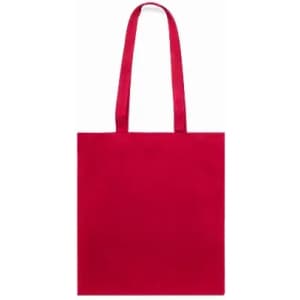 A red tote bag with two shoulder straps and a flat design, featuring a blank surface for branding.