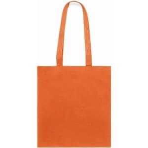 An orange tote bag with two long handles and a simple, solid design.