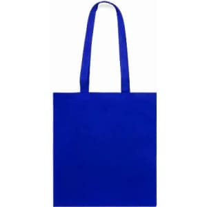A blue tote bag with two shoulder straps, featuring a plain design and no visible logos or branding.