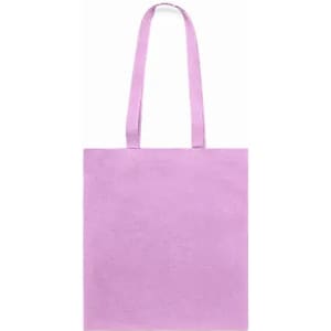 A tote bag in a soft lilac colour with two long handles and a simple design.