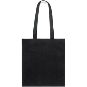 A black tote bag with long handles and a simple, minimalistic design.