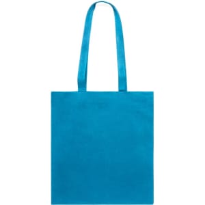 A tote bag in a vibrant blue colour with long handles and a simple design.