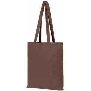 A brown tote bag with long handles, featuring a simple design and no visible logos or branding.