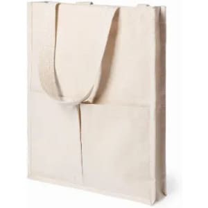 A beige tote bag with a flat design and a single shoulder strap. It has a simple, minimalistic style.