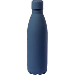 A drink bottle in a matte navy blue finish, featuring a sleek, contoured design and a screw-on cap.