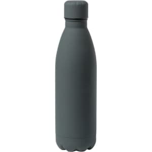 A drink bottle in a matte dark grey finish with a rounded shape and a screw-on lid. Features a logo on the surface.