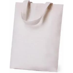 A tote bag in a soft beige colour with two handles for carrying. Simple and minimalist design.