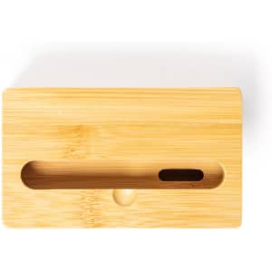 A bamboo storage box featuring a sliding lid and a small knob for easy access. The natural finish highlights the wood grain.