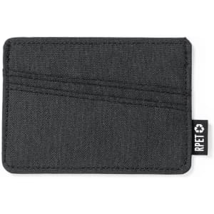 A cardholder in black fabric featuring multiple slots and a small logo tag.