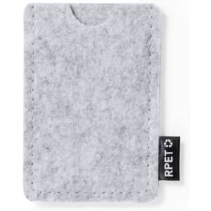 A grey felt card holder with a tag, featuring a simple and minimalist design.