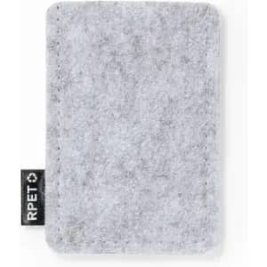 A grey felt cardholder featuring a branded tag on the side. The design is simple and minimalistic.