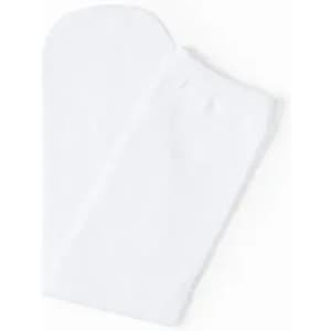 A pair of white socks, featuring a textured design and a small logo.