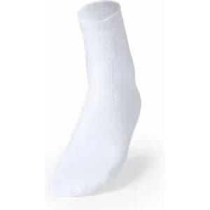 A white ankle sock with a smooth texture, standing upright on a plain background.
