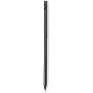 A black pen with a smooth barrel and a fine tip, featuring a small clip at the top.