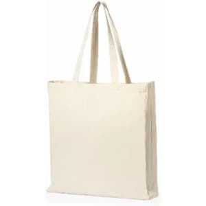 A natural cotton tote bag with long handles and an unbleached finish. It features a blank surface and no visible branding.
