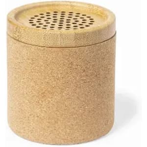 A cylindrical container in a natural brown colour with a perforated lid, featuring a textured surface.