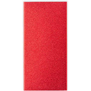 A glittery red drink bottle with a smooth finish and a subtle logo or branding on the surface.