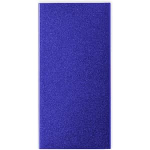 A drink bottle in a vibrant purple with a glittery finish, featuring a design with branding.