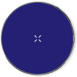 A drink bottle cap in dark blue with a circular shape and a central design element. Features a logo.