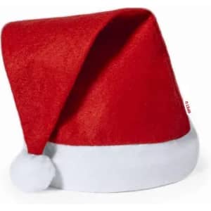 A red Santa hat with a white trim and a pom-pom at the tip. It has a soft, felt texture.
