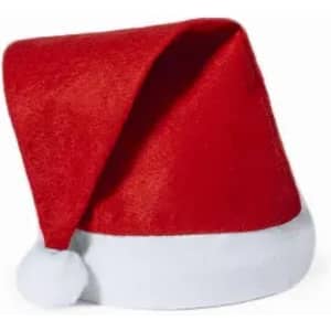 A red Santa hat with a white trim and a pom-pom at the tip.
