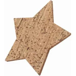 A cork star decoration in a natural brown colour with a textured surface.
