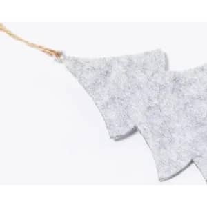 A decorative grey felt banner with triangular shapes, attached to a twine string for hanging.