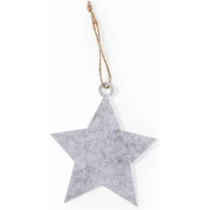 A grey star-shaped tag made of felt, with a natural twine string for hanging.