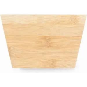 A bamboo serving board with a triangular shape, featuring a natural wood finish and smooth surface.