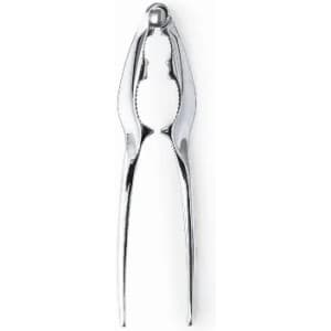 A stainless steel nutcracker with a polished finish, featuring a sleek and ergonomic design.