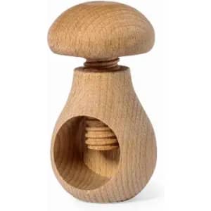 A wooden mushroom-shaped product with a hollow base and a visible threaded mechanism. It has a light, natural finish.