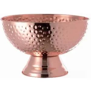 A copper bowl with a hammered finish, featuring a rounded design and a sturdy base.