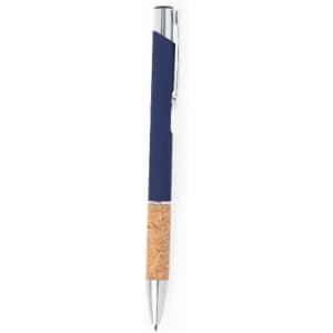 A navy blue pen with a cork grip and silver accents. Features a sleek design and a clip for easy attachment.