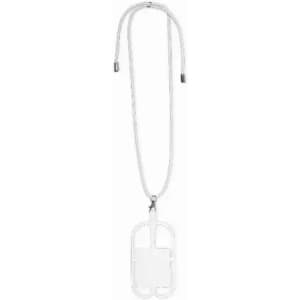 A drink bottle with a white lanyard and a loop attachment, featuring a simple, modern design.