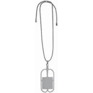 A grey lanyard with a rectangular holder attached, featuring a simple design without any visible text.
