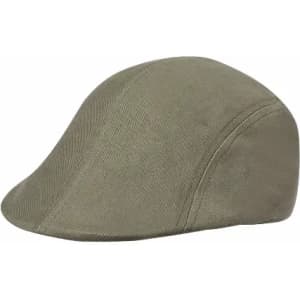 A green cap with a sleek design featuring a rounded peak and smooth fabric texture.