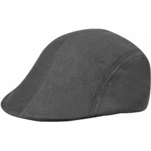 A grey cap with a sleek design, featuring a curved brim and smooth fabric. It has branding on the side.