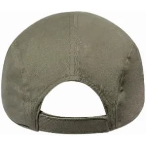 A cap with a khaki colour and an adjustable strap at the back, featuring a simple design without any branding.