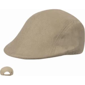 A beige cap with a stylish, rounded design, featuring a small accompanying piece.