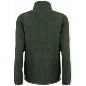 A green fleece jacket with a high collar and long sleeves, featuring a soft, textured surface.