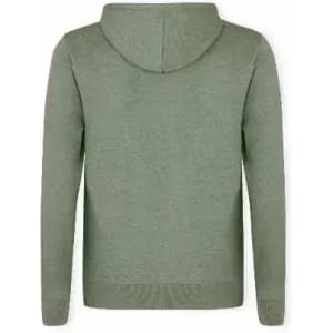 A green hoodie featuring a back view with a simple design and a hood. It has a textured finish and no visible branding.