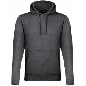 A grey hoodie featuring a front pocket and drawstring hood, with a simple design and no visible branding.