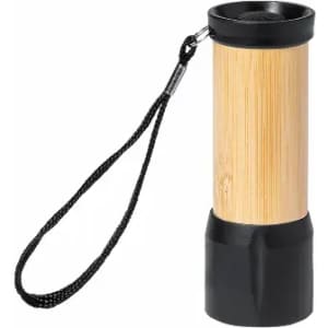 A drink bottle featuring a bamboo design with a black base and a strap attached for easy carrying.