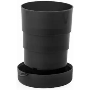 A black collapsible drink bottle with a lid, featuring a smooth finish and a compact design.